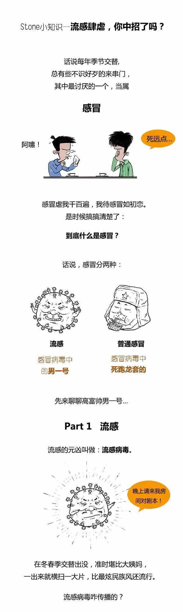 漫画科普 | 感冒必须区别对待，一图教你区分流感和普通感冒